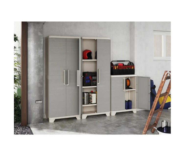 Skapis Linear Wood Tall Cabinet 68x39x173cm gaiši bēšs/gaiši pelēks