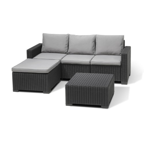 Sodo kampinė sofa ir stalas, Kalifornijos šezlongas, pilkas Sodo kampinė sofa ir stalas, Kalifornijos šezlongas, pilkas