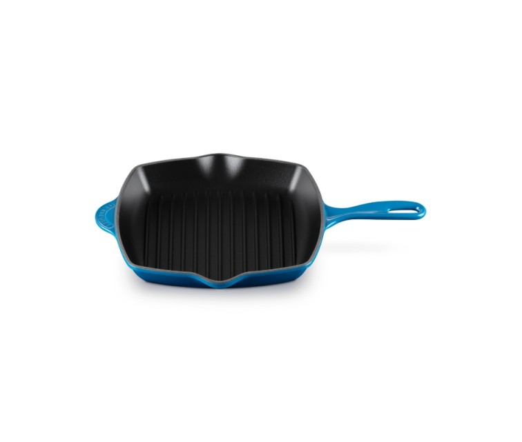 Cast iron grill pan square 26x26cm blue