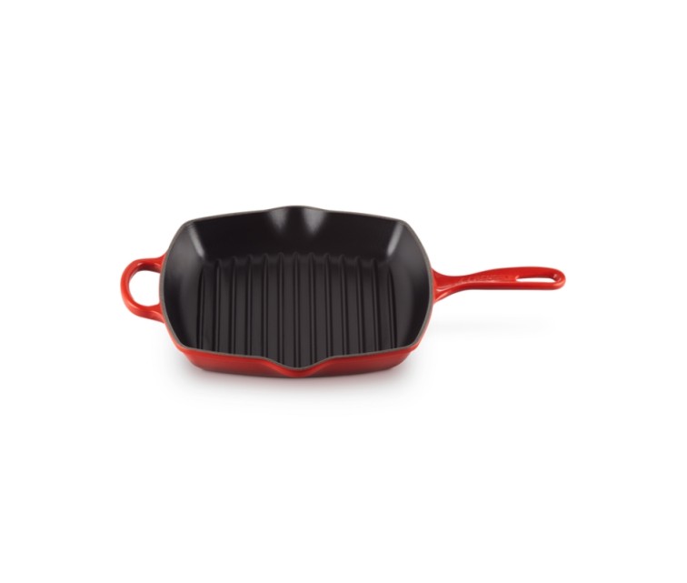 Cast iron grill pan square 26x26cm red