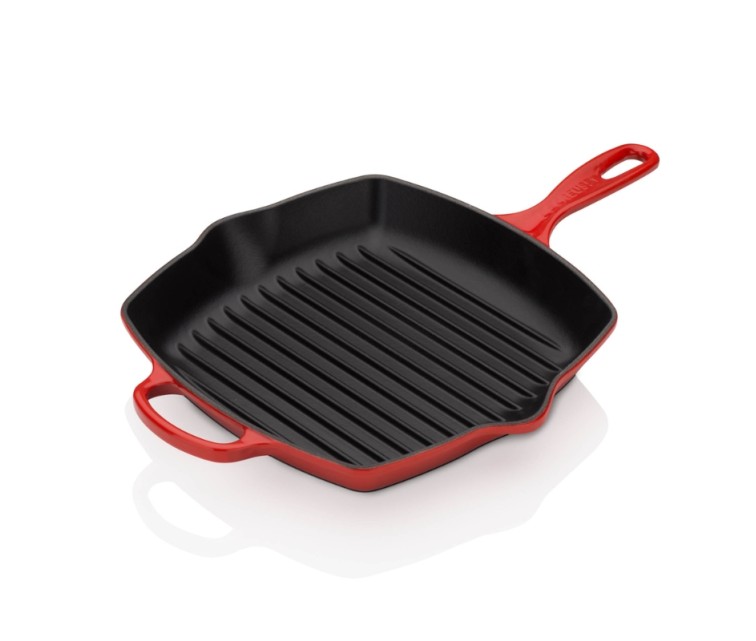 Cast iron grill pan square 26x26cm red