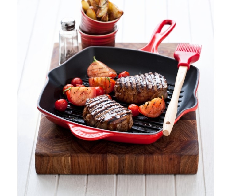 Cast iron grill pan square 26x26cm red