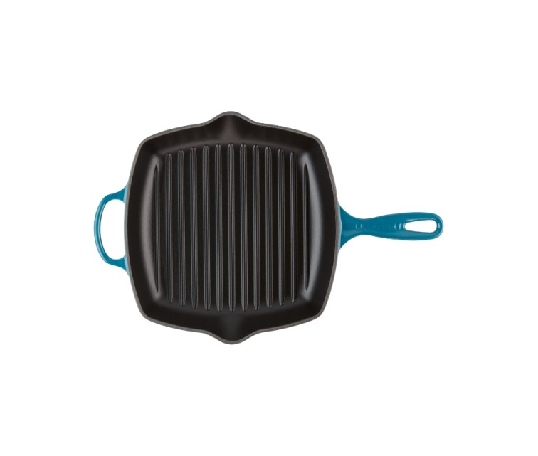 Cast iron grill pan square 26x26cm blue