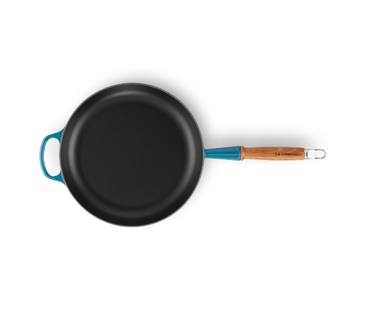 Чугунная сковорода с деревянной ручкой Ø28см синяя
