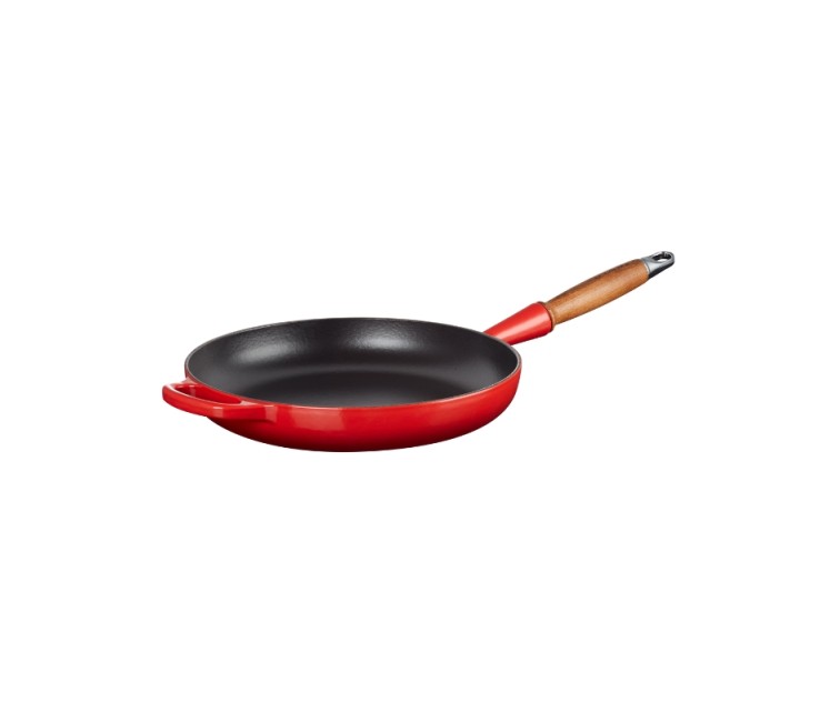 Cast iron pan with wooden handle Ø28cm red