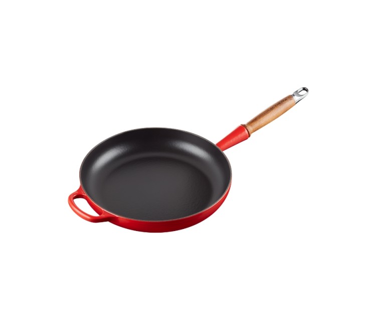 Cast iron pan with wooden handle Ø28cm red