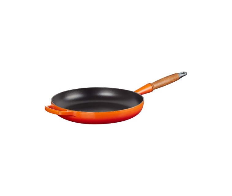 Cast iron pan with wooden handle Ø28cm orange