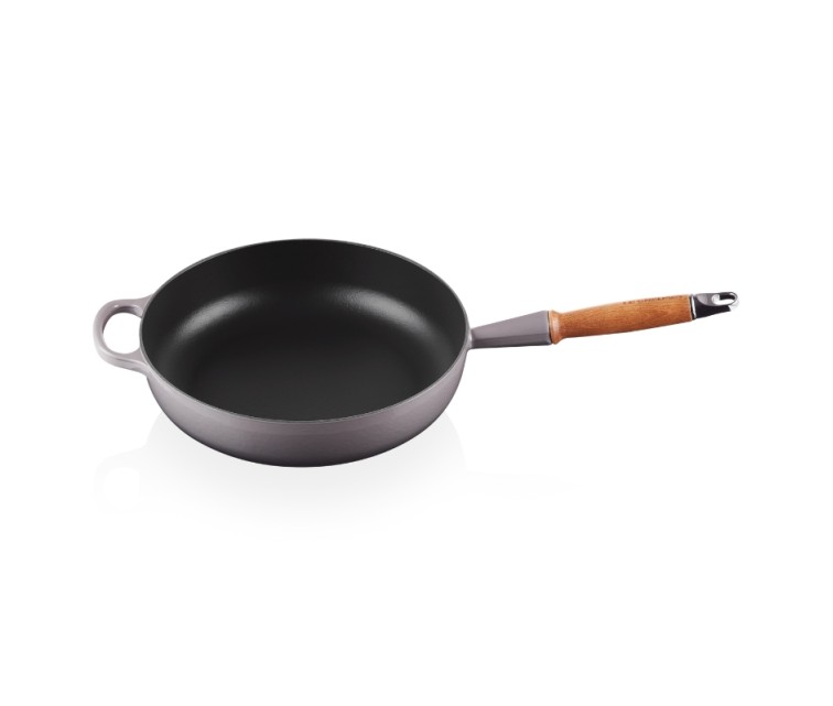 Cast iron sauté pan with wooden handle Ø28cm light grey