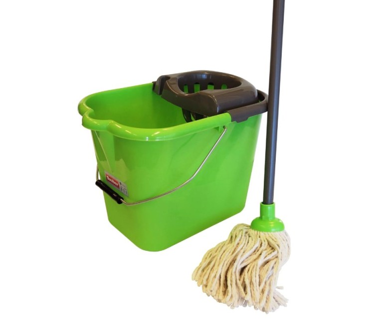 Oval bucket 15L with push button, metal handle and mop set