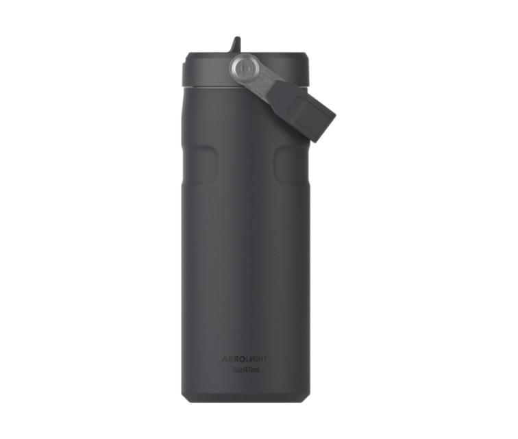 Termopudele ar salmiņu The IceFlow Bottle Flip Straw 2.0 0,47L melna 2.0