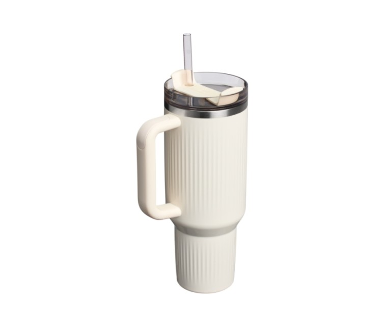 Termokrūze ar salmiņu The Quencher H2.0 Fluted Tumbler 1.18L glancētā krēmkrāsā