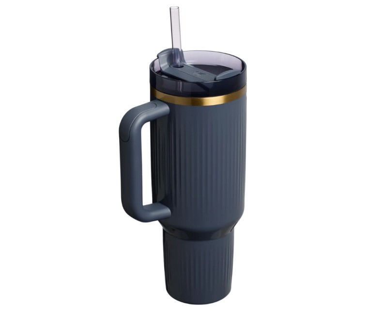Thermos mug with straw The Quencher H2.0 Fluted Tumbler 1.18L glossy dark gray