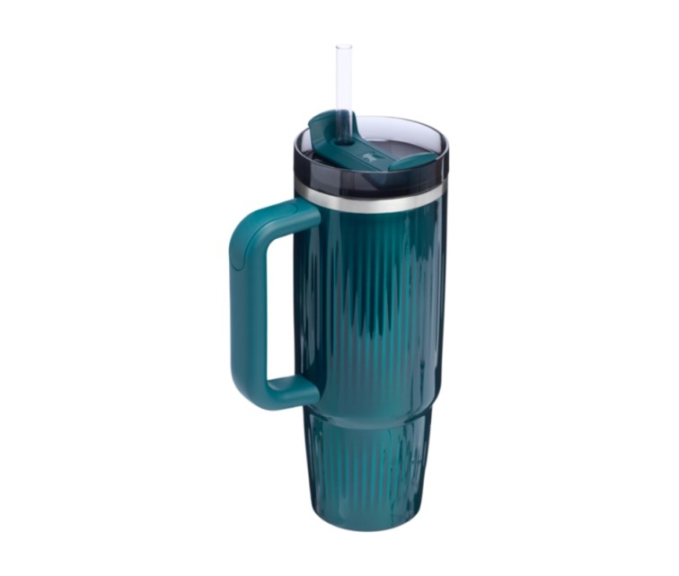 Termokrūze ar salmiņu The Quencher H2.0 Fluted Tumbler 1.18L spīdīgi zilganzaļa
