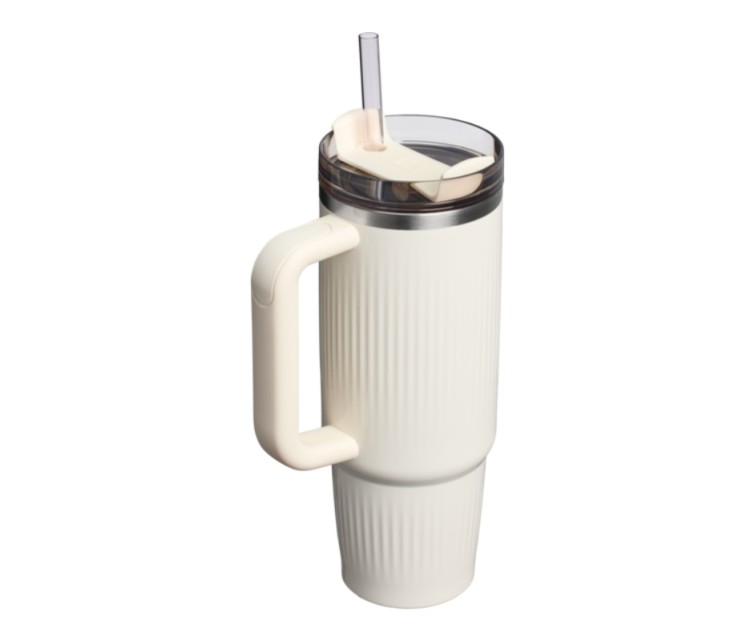 Termokrūze ar salmiņu The Quencher H2.0 Fluted Tumbler 0.89L glancētā krēmkrāsā
