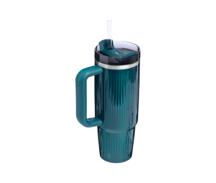 Termokrūze ar salmiņu The Quencher H2.0 Fluted Tumbler 0.89L spīdīgi zilganzaļa