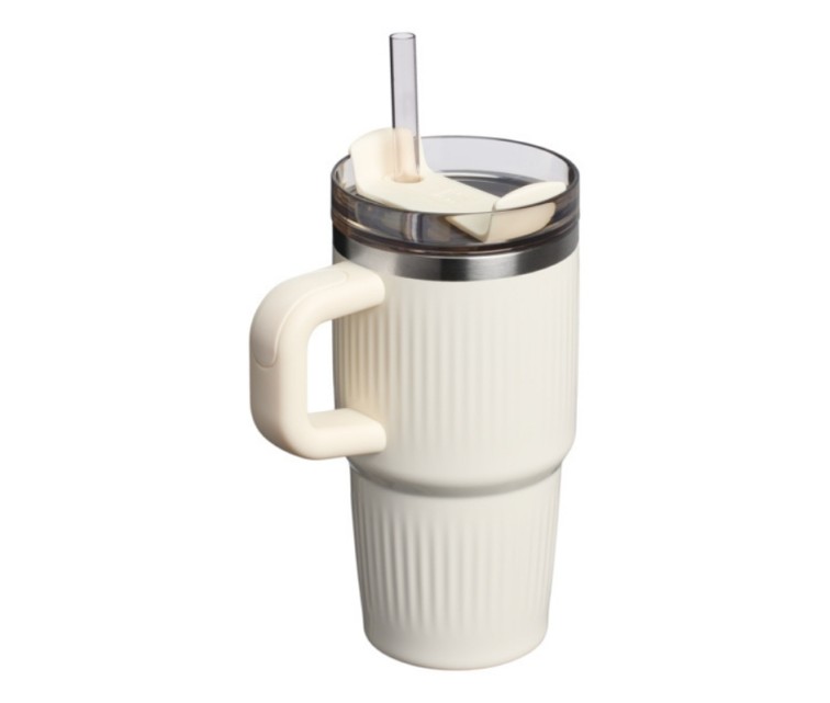Thermo mug with straw The Quencher H2.0 Fluted Tumbler 0.6L in glossy cream color Thermo mug with straw The Quencher H2.0 Fluted Tumbler 0.6L in glossy cream color