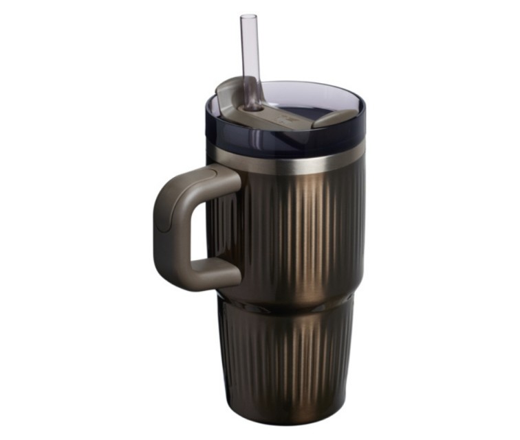 Термокружка с трубочкой The Quencher H2.0 Fluted Tumbler 0.6, блестящий коричневый металлик