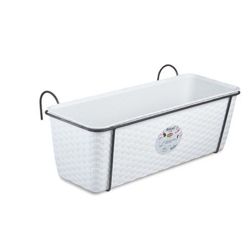 Lillekast rõdudele metallist hoidikuga Looduslik 50x18x16cm valge