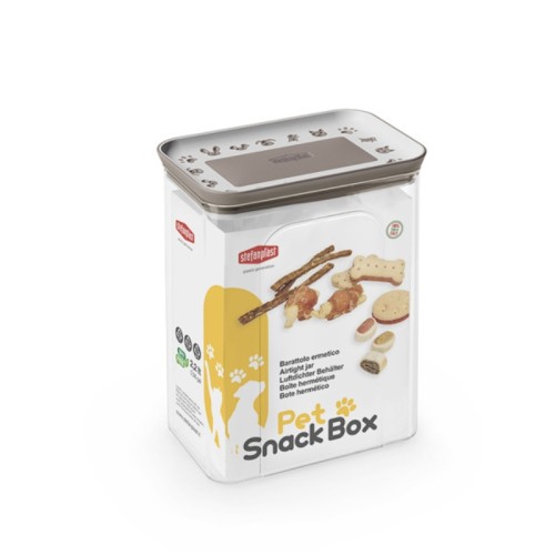 Taisnstūrveida hermētisks trauks mājdzīvnieku barības uzglabāšanai 2,2L 10x15,5x19,5cm balts/gaiši pelēks