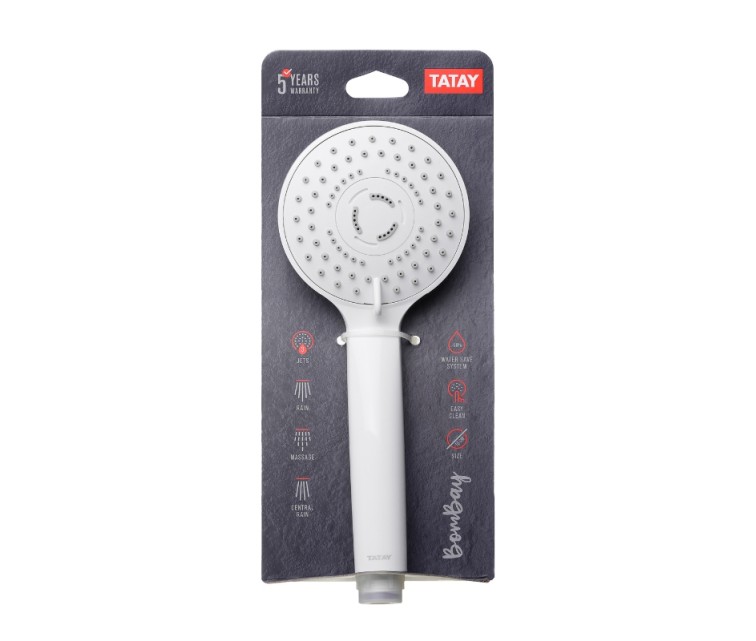 Shower handset Bombay Ø10cm, 3 modes, gloss white