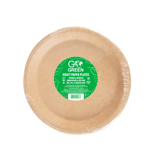 Kraftpapīra šķīvji Go Green Ø22cm 20 gab./ 0,20kg Kraftpapīra šķīvji Go Green Ø22cm 20 gab./ 0,20kg