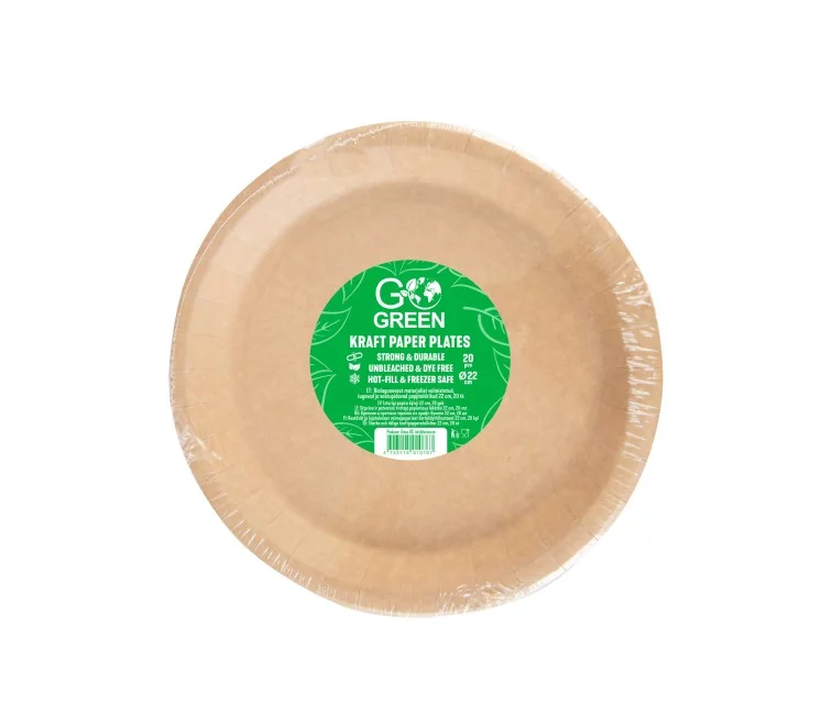 Kraftpapīra šķīvji Go Green Ø22cm 20 gab./ 0,20kg Kraftpapīra šķīvji Go Green Ø22cm 20 gab./ 0,20kg