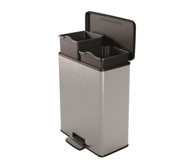 Педальный металлический контейнер для мусора Deco Bin Duo 26+26 л серебристый