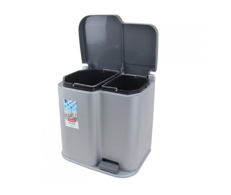 Duo 15+7L silver / dark grey pedal bin