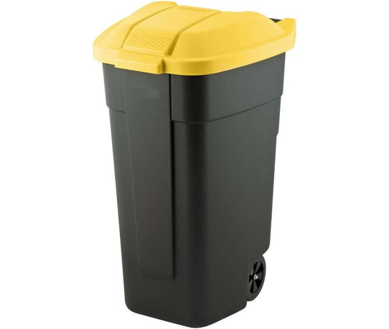 Atkritumu tvertne uz riteņiem 110L melna/dzeltena