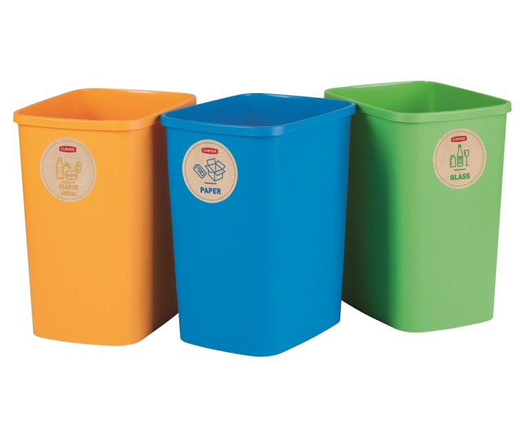 Комплект мусорников, без крышки Deco Flip Bin 3x25L синий / зеленый / желтый