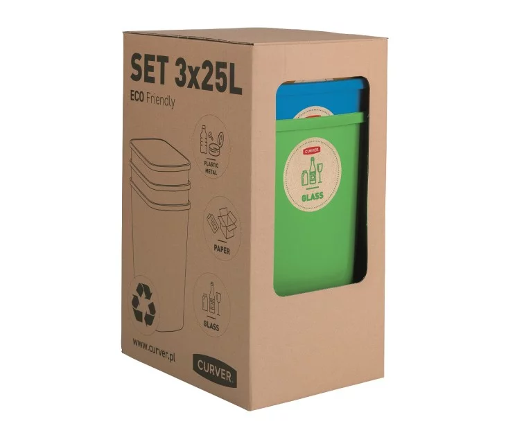 Atkritumu spaiņu bez vāka komplekts Deco Flip Bin 3x25L zils/zaļš/dzeltens