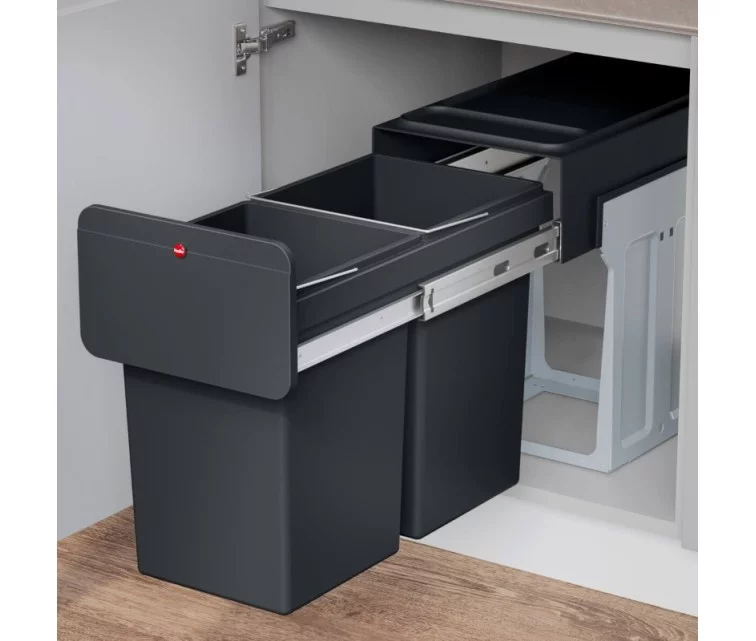 Atkritumu šķirošanas sistēma iebūvējamā EcoLine Design L / 2x14L / melna Atkritumu šķirošanas sistēma iebūvējamā EcoLine Design L / 2x14L / melna