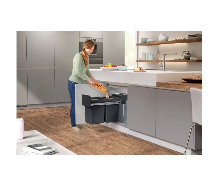 Atkritumu šķirošanas sistēma iebūvējamā EcoLine Design L / 2x14L / melna Atkritumu šķirošanas sistēma iebūvējamā EcoLine Design L / 2x14L / melna