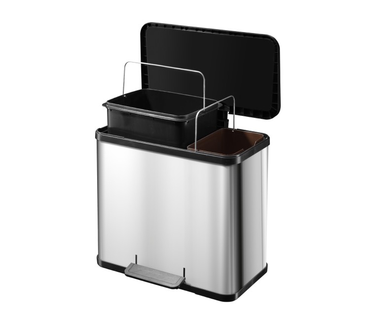 Waste sorting bin with pedal Öko duo Plus L / 17+9L / Stainless steel