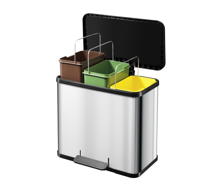 Atkritumu šķirošanas tvertne ar pedāli Öko trio Plus L / 3x9L / sudraba krāsā