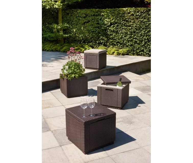 Garden chair/storage box Cube with cushion brown
