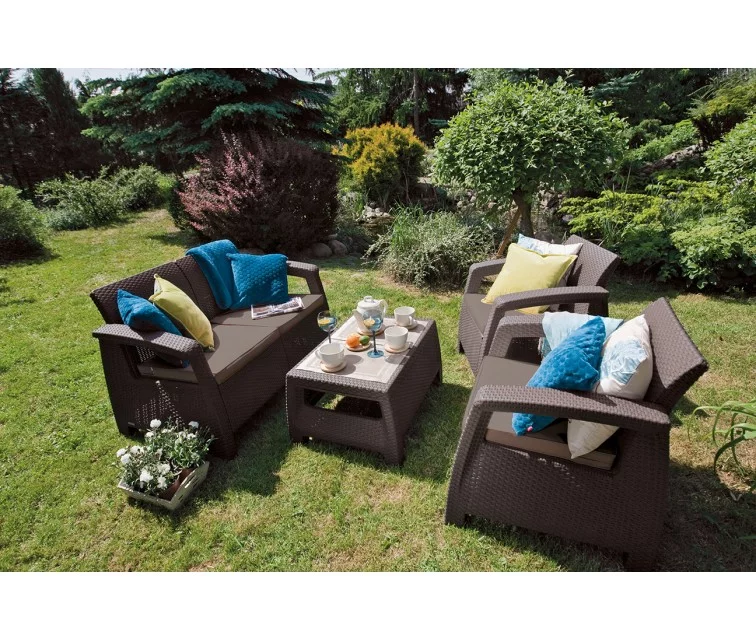 Lauko baldų komplektas Keter ALLiBERT Corfu set, rudas Lauko baldų komplektas Keter ALLiBERT Corfu set, rudas