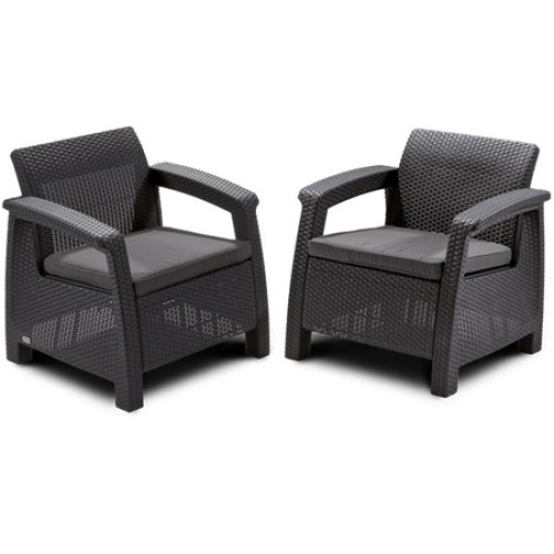 Lauko fotelių komplektas Keter ALLiBERT Corfu Duo, juodas/pilkas Lauko fotelių komplektas Keter ALLiBERT Corfu Duo, juodas/pilkas