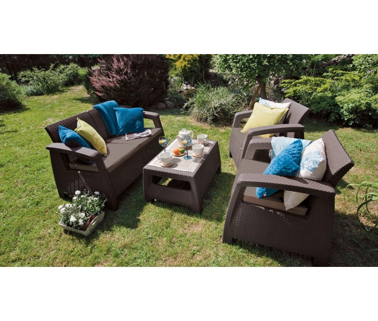 Corfu Love Seat Max brown three-seater garden sofa