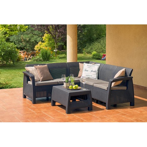 Plastikinių lauko baldų komplektas ALLiBERT Corfu Relax, rudas Plastikinių lauko baldų komplektas ALLiBERT Corfu Relax, rudas