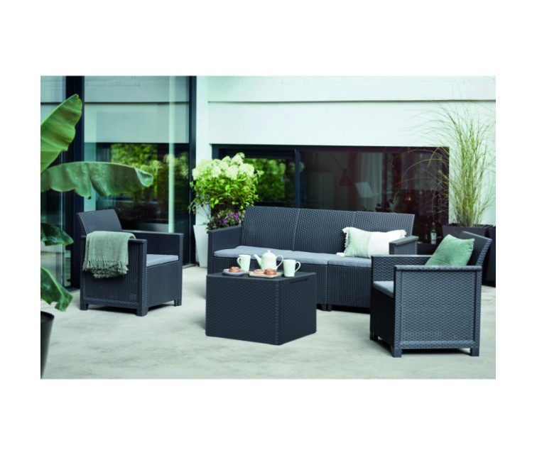 Garden furniture set Elodie 5 Seater with table/storage box grey