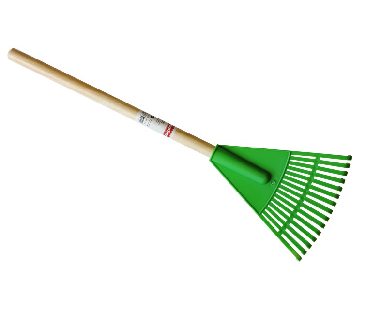 Small rake with wooden handle green 19cm