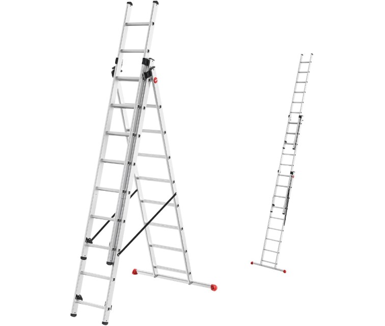 Лестница комбинируемая ProfiStep Combi с дополнительным набором ступеней / алюминий / 3x9 ступеней