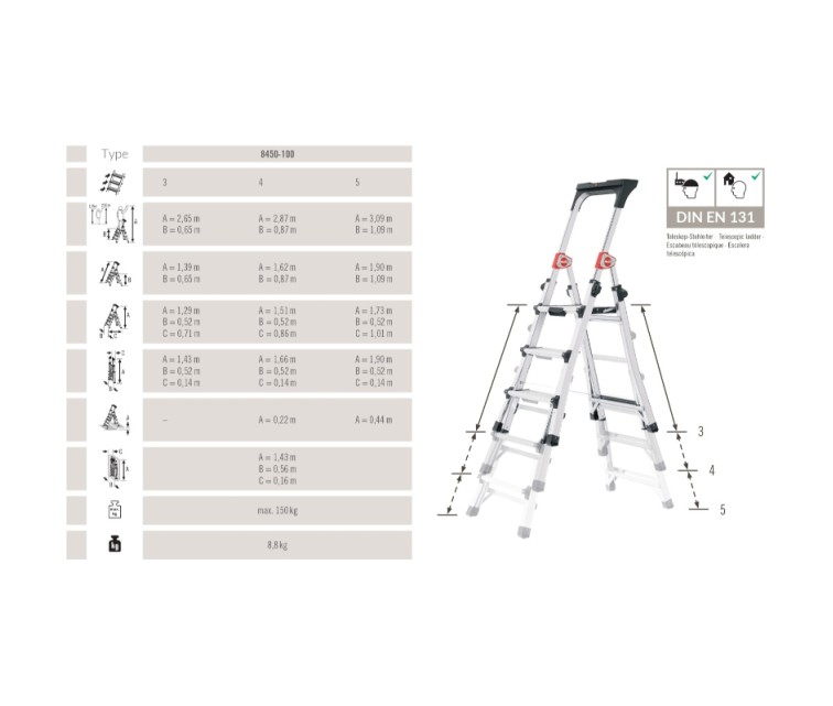 TL100 TopLine household ladder / aluminium / 3-5 steps