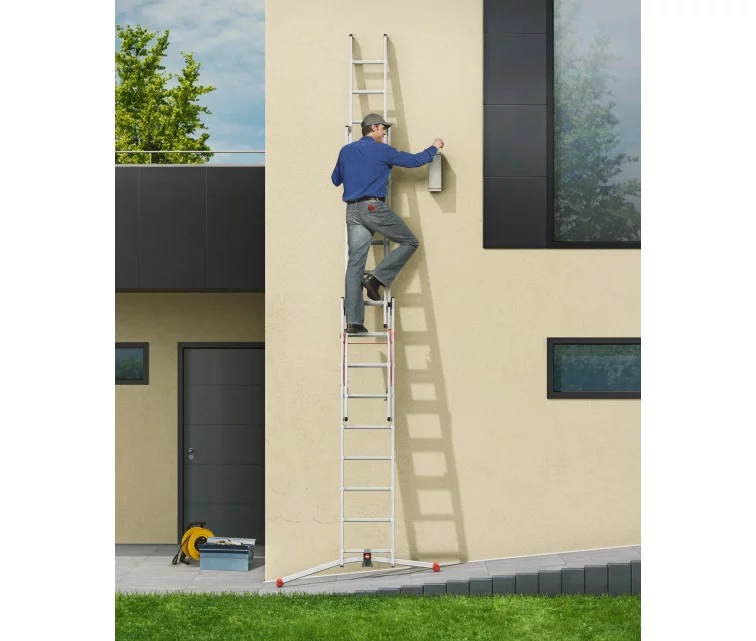 Combination stairs S100 Hailo ProfiLOT / aluminium / 2x6+1x5 steps Combination stairs S100 Hailo ProfiLOT / aluminium / 2x6+1x5 steps