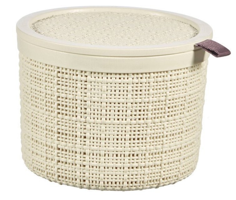 Basket with lid Jute round 2L Ø17x13cm cream