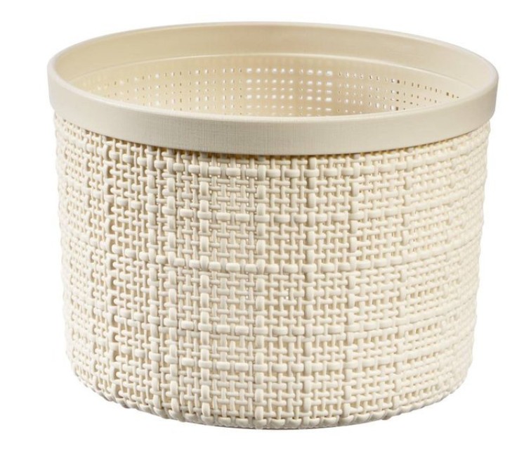 Basket with lid Jute round 2L Ø17x13cm cream