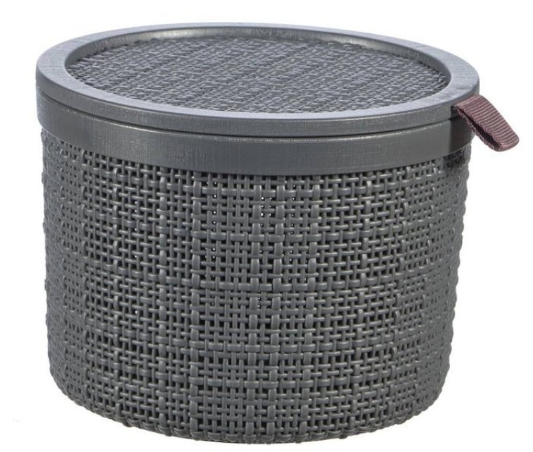 Basket with lid Jute round 2L Ø17x13cm dark grey