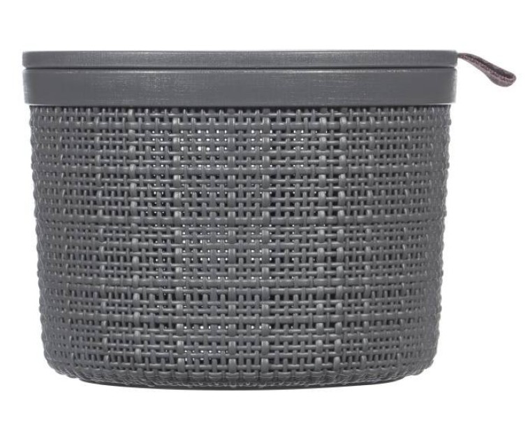 Basket with lid Jute round 2L Ø17x13cm dark grey