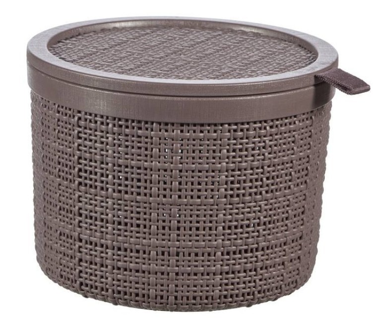 Basket with lid Jute round 2L Ø17x13cm purple-brown